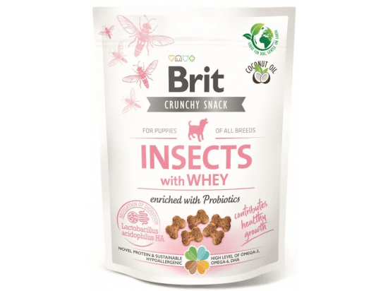 Фото - ласощі Brit Care Dog Crunchy Cracker Puppy Insects, Whey & Probiotics ласощі для росту цуценят КОМАХИ, СИРОВАТКА та ПРОБІОТИКИ