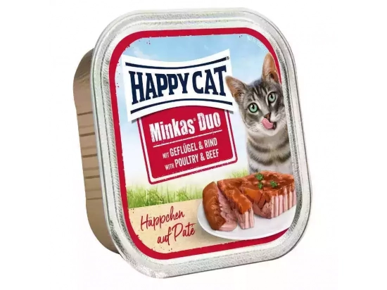 Фото - вологий корм (консерви) Happy Cat (Хепі Кет) MINKAS DUO POULTRY & BEEF вологий корм для котів паштет в соусі ПТИЦЯ та ЯЛОВИЧИНА