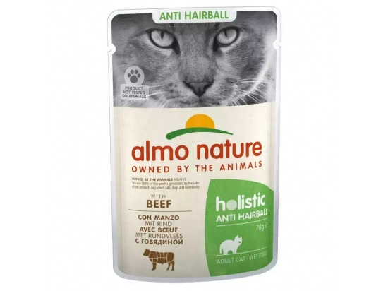 Фото - вологий корм (консерви) Almo Nature Holistic FUNCTIONAL ANTI HAIRBALL консерви для кішок для виведення шерсті ЯЛОВИЧИНА