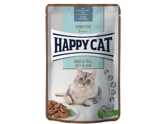 Фото - влажный корм (консервы) Happy Cat (Хэппи Кет) MEAT IN SAUCE SENSITIVE SKIN & COAT влажный корм для кошек с чувствительной кожей и шерстью