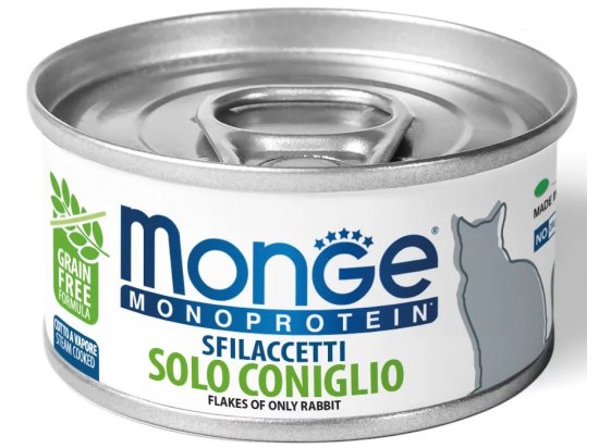 Фото - вологий корм (консерви) Monge Cat Monoprotein Flakes of Rabbit монопротеїновий вологий корм для котів, м'ясні пластівці КРОЛИК