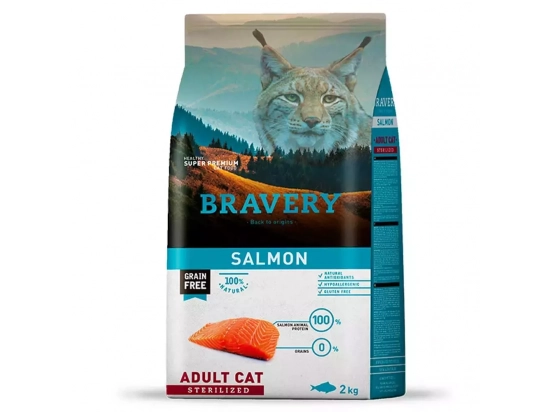 Фото - сухой корм Bravery (Бравери) Adult Cat Sterilized Salmon сухой беззерновой корм для взрослых стерилизованных кошек ЛОСОСЬ