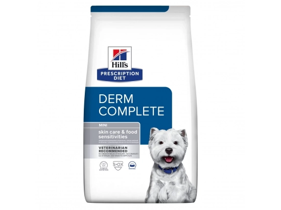 Фото - ветеринарні корми Hill's Prescription Diet Canine Derm Complete Mini корм для собак міні порід при харчовій алергії та атопічному дерматиті ЯЙЦЕ та РИС