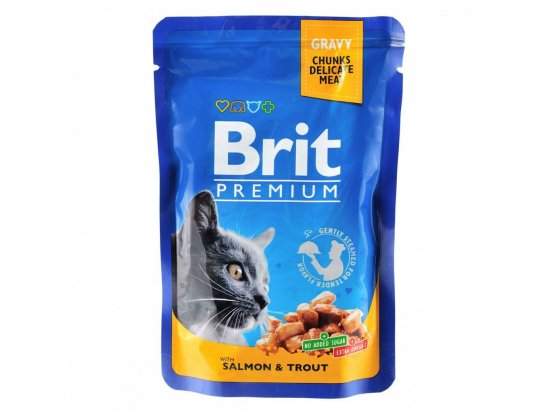 Фото - вологий корм (консерви) Brit Premium Cat Salmon & Trout консерви для кішок ЛОСОСЬ та ФОРЕЛЬ