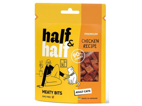 Фото - ласощі Half&Half Meaty Bits Adult Chicken ласощі м'ясні шматочки для котів КУРКА