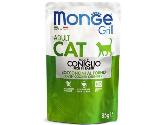 Фото - вологий корм (консерви) Monge Cat Grill Adult Rabbit вологий корм для котів КРОЛИК, пауч