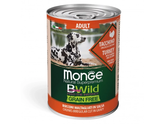 Фото - вологий корм (консерви) Monge Dog Bwild Grain Free Adult Tutkey, Pumpkin & Zucchini вологий корм для собак ІНДИЧКА, ГАРБУЗ та КАБАЧКИ