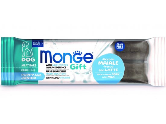 Фото - лакомства Monge Dog Gift Puppy and Junior Pork, Milk & Nucleotides лакомство для щенков до 12 мес, батончик СВИНИНА и МОЛОКО