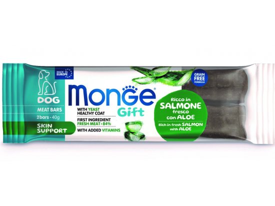 Фото - лакомства Monge Dog Gift Skin Support Adult Salmon, Aloe Vera & Yasts лакомство для собак, батончик для кожи и шерсти ЛОСОСЬ, АЛОЕ и ДРОЖЖИ