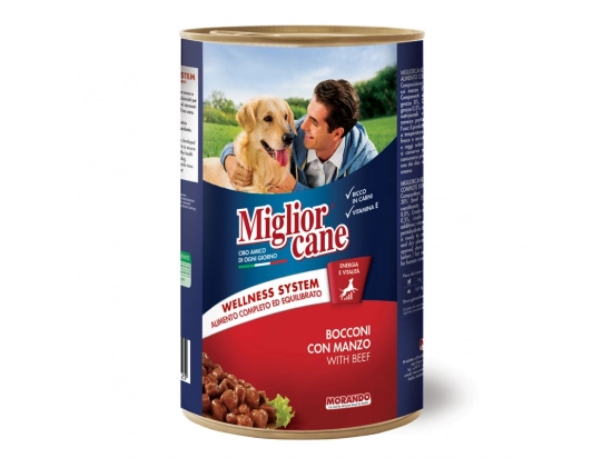 Фото - влажный корм (консервы) Migliorcane (Миглиоркане) Влажный корм для собак, ГОВЯДИНА, кусочками