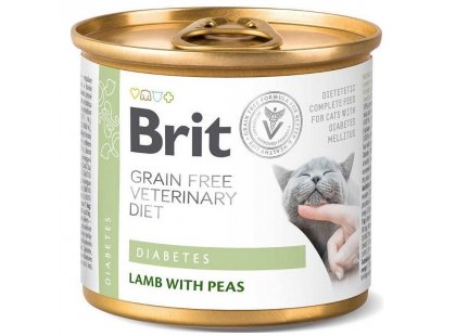 Фото - ветеринарні корми Brit Veterinary Diets Cat Grain Free Diabetes Lamb & Peas консерви для кішок із цукровим діабетом ЯГНЯ та ГОРОШОК