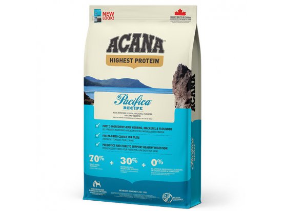 Фото - сухой корм Acana Highest Protein Pacifica Recipe Dog корм для щенков и собак всех пород СЕЛЬДЬ, МАКРЕЛЬ И КАМБАЛА