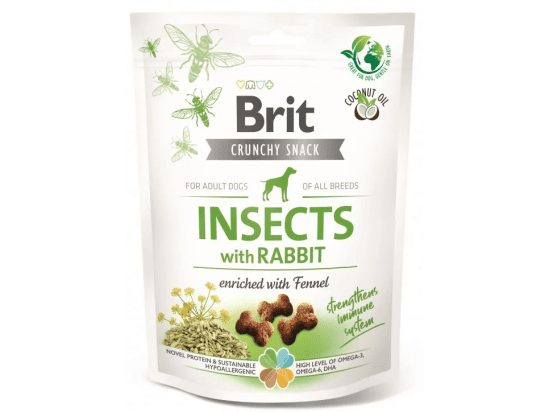 Фото - лакомства Brit Care Dog Crunchy Cracker Insects, Rabbit & Fennel лакомство для иммунитета собак НАСЕКОМЫЕ, КРОЛИК и ФЕНХЕЛЬ