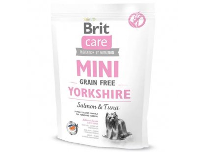 Фото - сухой корм Brit Care Dog Grain Free Mini Yorkshire Salmon & Tuna беззерновой сухой корм для йоркширских терьеров ТУНЕЦ и ЛОСОСЬ