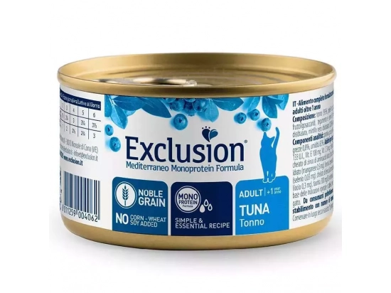 Фото - вологий корм (консерви) Exclusion (Ексклюжн) Cat Adult Tuna монопротеїнові консерви для кішок, ТУНЕЦЬ