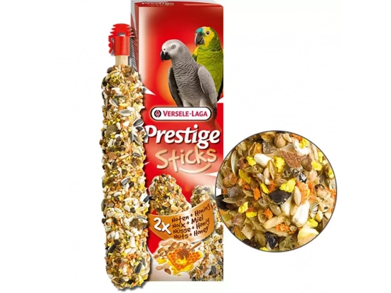 Фото - ласощі для птахів Versele-Laga (Верселя-Лага) Prestige STICKS PARROTS NUTS & HONEY ласощі для великих папуг, ГОРІХИ З МЕДОМ 140 г (2 шт.)