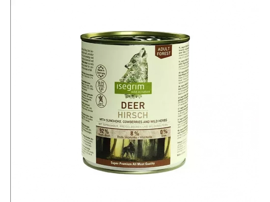 Фото - вологий корм (консерви) Isegrim (Ізегрім) Deer with Sunchoke, Cowberries & Wild Herbs Консерви для собак з олениною, топінамбуром і брусницею