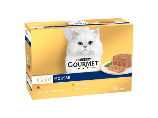 Фото - вологий корм (консерви) Gourmet Gold (Гурмет Голд) Вологий корм для кішок ЯЛОВИЧИНА, ТУНЕЦЬ, ПЕЧІНКА, ІНДИЧКА, паштет