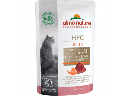 Фото - влажный корм (консервы) Almo Nature HFC JELLY TUNA & SHRIMPS консервы для кошек ТУНЕЦ и КРЕВЕТКИ, желе пауч