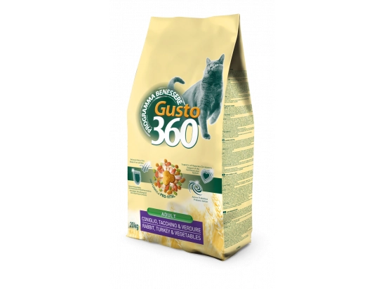 Фото - сухой корм Gusto 360 (Густо 360) Adult Cat Turkey, Rabbit & Vegetables сухой корм для взрослых кошек ИНДЕЙКА, КРОЛИК и ОВОЩИ
