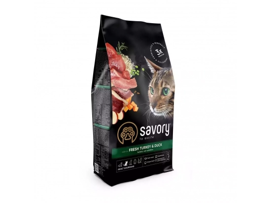Фото - сухий корм Savory (Сейворі) ADULT CAT TURKEY & DUCK корм для дорослих кішок КАЧКА та ІНДИЧКА