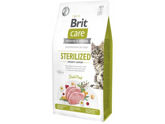 Фото - сухий корм Brit Care Cat Grain Free Sterilized Immunity Support Pork беззерновий корм для стерилізованих кішок з чутливим травленням СВИНИНА