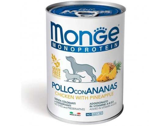 Фото - влажный корм (консервы) Monge Dog Monoprotein Adult Chicken & Pineapple монопротеиновый влажный корм для собак КУРИЦА и АНАНАСЫ, паштет