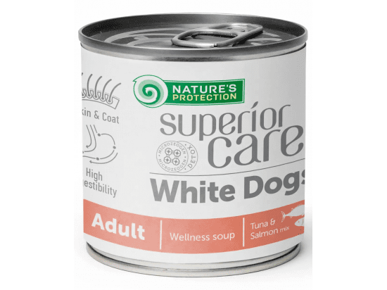 Фото - вологий корм (консерви) Natures Protection Superior Care White Dogs All Breeds Adult SALMON & TUNA суп для собак з білою шерстю