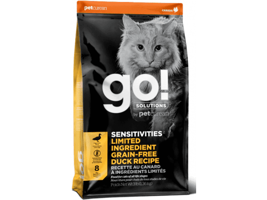 Фото - сухий корм GO! Solutions Sensitivities Lid Grain-free Duck Recipe сухий беззерновий корм для котів і кошенят із чутливим травленням КАЧКА