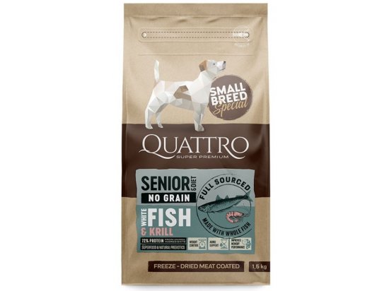 Фото - сухой корм Quattro (Кваттро) Senior & Diet Small Breed White Fish & Krill сухой корм для пожилых собак малых пород и склонных к полноте БЕЛАЯ РЫБА и КРИЛЬ