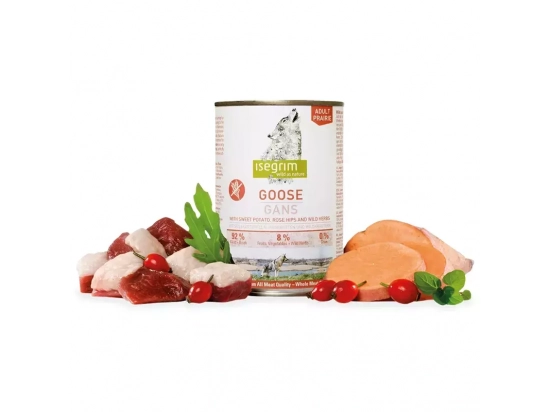 Фото - вологий корм (консерви) Isegrim (Ізегрім) Goose with Sweet Potato Rose Hip & Wild Herbs Консерви для собак з м'ясом гусака, бататом, шипшиною і дикими травами