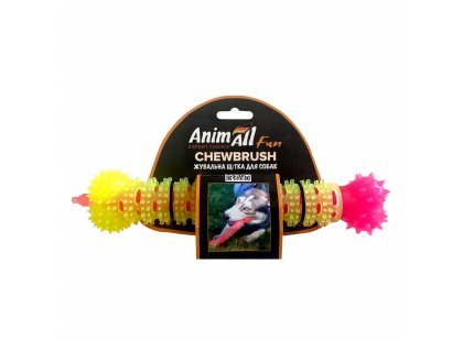 Фото - іграшки AnimAll Fun іграшка для собак ЖУВАЛЬНА ЩІТКА-КІСТКА, жовтий/рожевий
