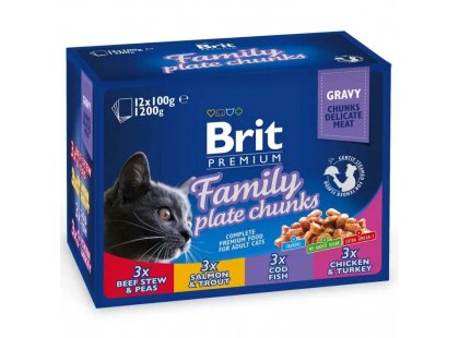 Фото - вологий корм (консерви) Brit Premium Cat Family Plate Chunks  консерви для кішок 4 смаку асорті