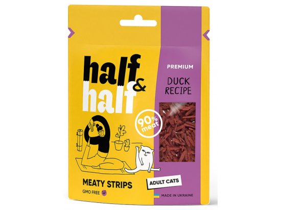 Фото - ласощі Half&Half Meaty Strips Adult Duck ласощі м'ясні шматочки для котів КАЧКА
