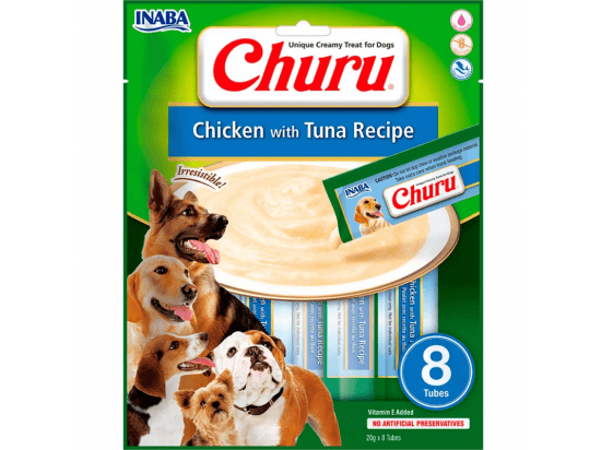 Фото - ласощі Inaba Dog Churu Chicken and Tuna ласощі для собак вершковий мус КУРКА та ТУНЕЦЬ