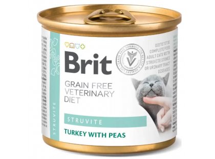 Фото - ветеринарні корми Brit Veterinary Diets Cat Grain Free Struvite Turkey & Peas консервы для кошек при мочекаменной болезни ІНДИЧКА та ГОРОШОК