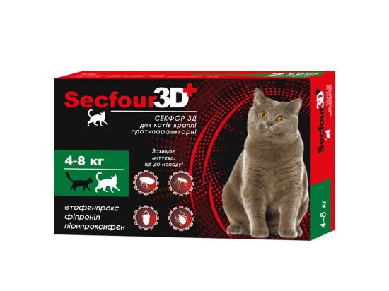 Фото - від бліх та кліщів Secfour 3D (Секфор 3Д) Краплі для кішок від бліх та кліщів