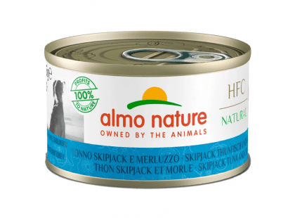 Фото - вологий корм (консерви) Almo Nature HFC NATURAL SKIPJACK, TUNFISH & CODFISH консерви для собак СМУГАСТИЙ ТУНЕЦЬ та ТРІСКА
