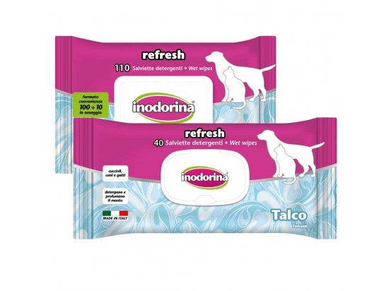 Фото - повседневная косметика Inodorina Refresh влажные гигиенические салфетки с тальком для собак и кошек