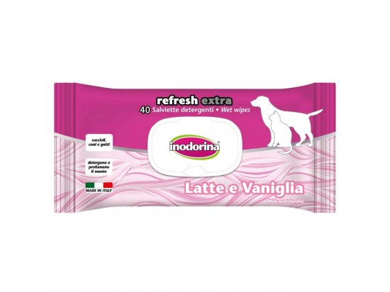 Фото - повсякденна косметика Inodorina Extra Latte e Vaniglia вологі серветки для котів та собак з ароматом молока та ванілі