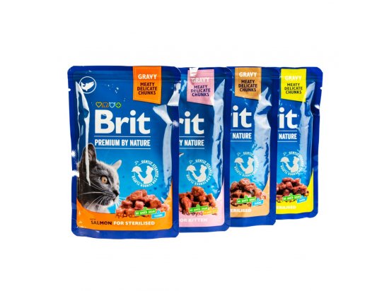 Фото - вологий корм (консерви) Brit Premium Cat Sterilized Plate Chunks консерви для стерилізованих кішок, шматочки в соусі АСОРТІ 4 СМАКИ