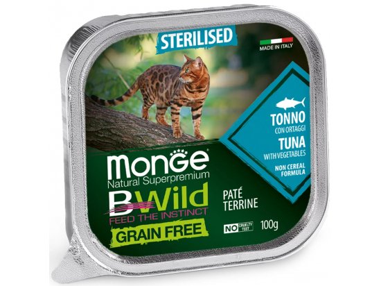 Фото - влажный корм (консервы) Monge Cat Bwild Grain Free Sterilised Tuna & Vegetables влажный корм для стерилизованных кошек ТУНЕЦ и ОВОЩИ, паштет