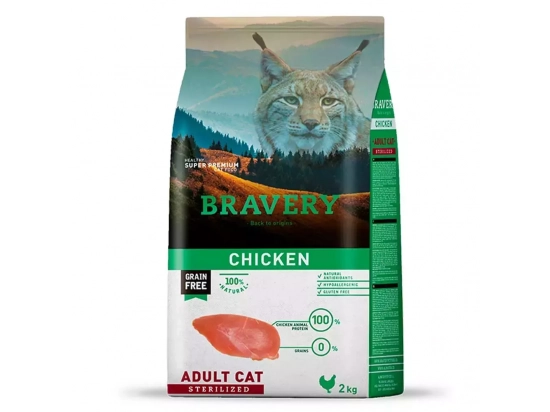 Фото - сухой корм Bravery (Бравери) Adult Cat Sterilized Chicken сухой беззерновой корм для стерилизованных кошек КУРИЦА