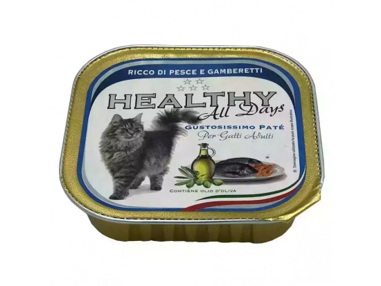 Фото - влажный корм (консервы) Healthy All Days FISH & SHRIMPS влажный корм для кошек РЫБА и КРЕВЕТКИ
