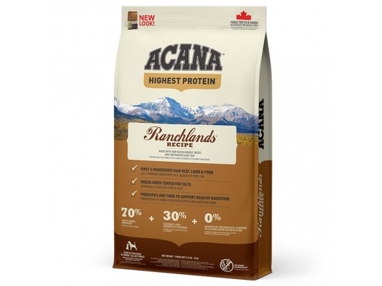 Фото - сухий корм Acana Highest Protein Ranchlands Recipe корм для собак усіх порід, ЯЛОВИНА, ЯГНЯ та СВИНИНА