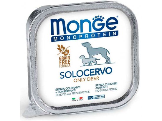 Фото - влажный корм (консервы) Monge Dog Monoprotein Adult Deer монопротеиновый влажный корм для собак ОЛЕНИНА, паштет