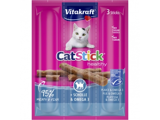 Фото - ласощі Vitakraft (Вітакрафт) CatStick Sholle & Omega 3 ласощі для котів, палички КАМБАЛА та ОМЕГА 3