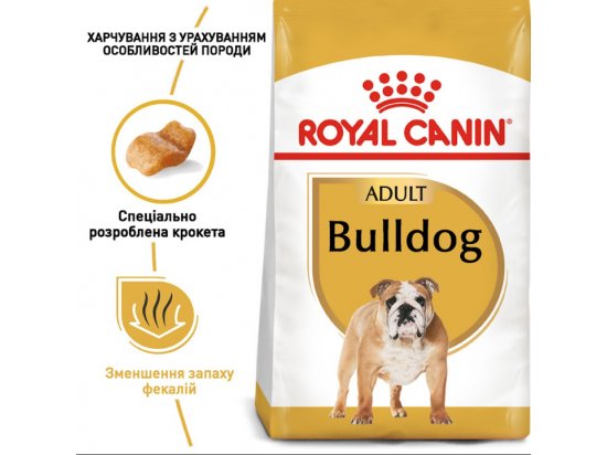Фото - сухий корм Royal Canin BULLDOG ADULT (АНГЛІЙСЬКИЙ БУЛЬДОГ ЕДАЛТ) корм для собак від 12 місяців