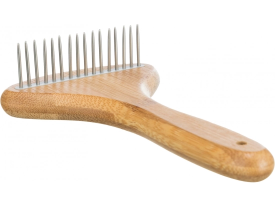 Фото - расчески, щетки, грабли Trixie Деревянная расчёска-грабли с вращающимися зубцами для длинношёрстных собак и кошек (23026)