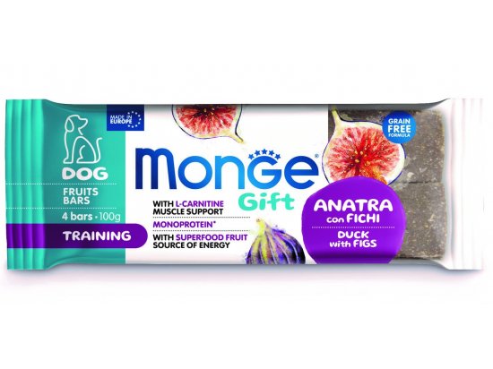 Фото - ласощі Monge Dog Gift Training Adult Dack & Figs ласощі для собак, фруктовий батончик для підтримки м'язової маси КАЧКА та ІНЖИР